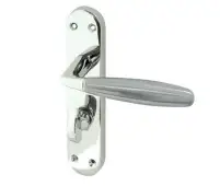 JV533PCSC Frelan Hardware Jedo Stylo Suite Door Handles on Bathroom Plate Polished Chrome/Satin Chrome