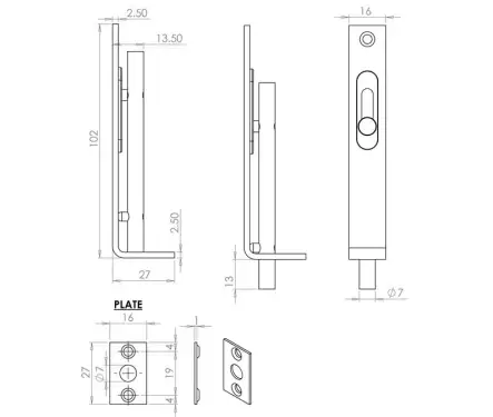 Click Here To Enlarge This Photo Of JV5640APB Frelan Hardware Jedo Brass Slide Action Flush Bolt 102mm x 16mm Polished Brass