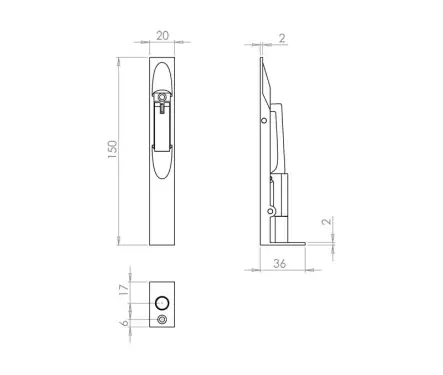 Click Here To Enlarge This Photo Of JV5640BPB Frelan Hardware Jedo Brass Lever Action Flush Bolt 150mm x 19mm Polished Brass