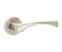 JV845SN Frelan Hardware Jedo Comet Door Handles on Rose Satin Nickel