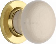 8010-PB Heritage Brass Cream Crackle Mortice Knob with Polished Brass Base