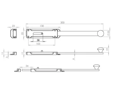 Click Here To Enlarge This Photo Of JV1005PC-300 Frelan Hardware Jedo Architectural Door Bolt 300mm x 35mm Polished Chrome