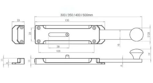 Click Here To Enlarge This Photo Of JV1005SC-300 Frelan Hardware Jedo Architectural Door Bolt 300mm x 35mm Satin Chrome