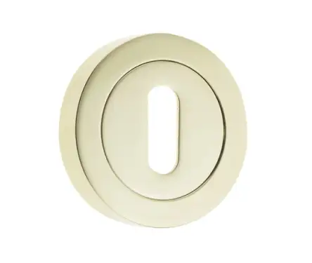 Click Here To Enlarge This Photo Of JV503PVD Frelan Hardware Jedo Designer Standard Keyway Escutcheon on 50mm Round Rose Polished Brass
