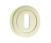 JV503PVD Frelan Hardware Jedo Designer Standard Keyway Escutcheon on 50mm Round Rose Polished Brass