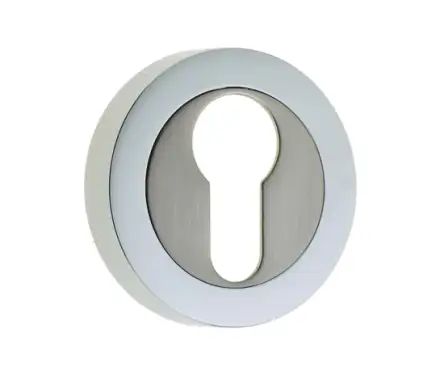 Click Here To Enlarge This Photo Of JV503EPCSN Frelan Hardware Jedo Dual Euro Profile Escutcheon on 50mm Round Rose Polished Chrome / Satin Nickel
