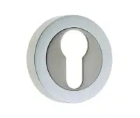 JV503EPCSN Frelan Hardware Jedo Dual Euro Profile Escutcheon on 50mm Round Rose Polished Chrome / Satin Nickel