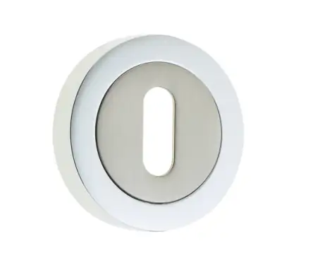 Click Here To Enlarge This Photo Of JV503PCSN Frelan Hardware Jedo Dual Standard Keyway Escutcheon on 50mm Round Rose Polished Chrome / Satin Nickel