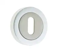 JV503PCSN Frelan Hardware Jedo Dual Standard Keyway Escutcheon on 50mm Round Rose Polished Chrome / Satin Nickel