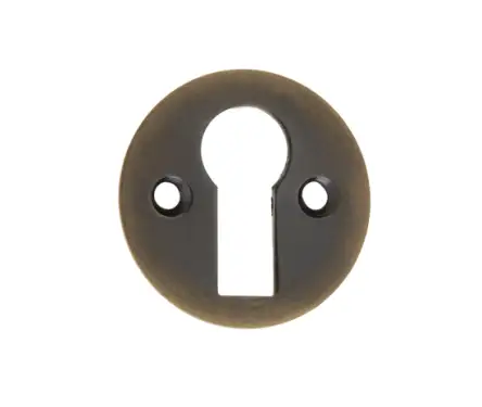 Click Here To Enlarge This Photo Of JV41AB Frelan Hardware Jedo Round Open Escutcheon Standard Keyway 32mm Antique Brass