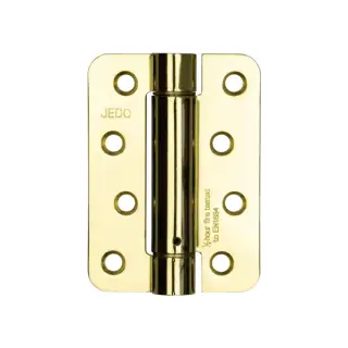 J9800REB Frelan Hardware Jedo Steel Radiused Single Action Spring Hinges 102mm x 76mm x 2.7mm (Pack of 3) Electro Brass