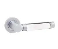 JH5314SC Frelan Hardware Jedo Milo Door Handles on Rose - Plain Glass/Satin Chrome