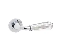 JH5312PC Frelan Hardware Jedo Fluted Door Handles on Rose - Glass/Polished Chrome