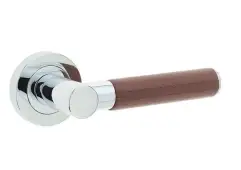 JV4006PC Frelan Hardware Jedo Ascot Door Handle on Rose - Brown Leather/Polished Chrome