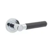 JV4010PC Frelan Hardware Jedo Ascot Door Handle on Rose - Black Leather/Polished Chrome