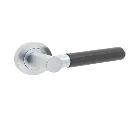 Click Here To Enlarge This Photo Of JV4010SC Frelan Hardware Jedo Ascot Door Handle on Rose - Black Leather/Satin Chrome