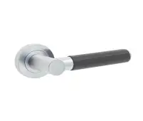 JV4010SC Frelan Hardware Jedo Ascot Door Handle on Rose - Black Leather/Satin Chrome