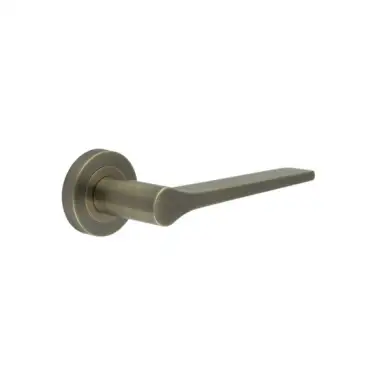 Click Here To Enlarge This Photo Of JV851AB Frelan Hardware Jedo 'Geo' Lever Handles on Round Rose - Antique Brass