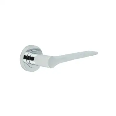 Click Here To Enlarge This Photo Of JV851PC Frelan Hardware Jedo 'Geo' Lever Handles on Round Rose - Polished Chrome