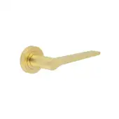 JV851SB Frelan Hardware Jedo 'Geo' Lever Handles on Round Rose - Satin Brass