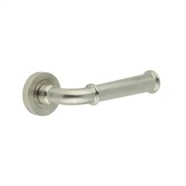 Click Here To Enlarge This Photo Of JV847SN Frelan Hardware Jedo 'Classic' Lever Handles on Round Rose - Satin Nickel