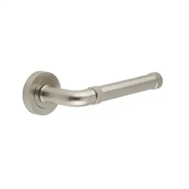 Click Here To Enlarge This Photo Of JV853SN Frelan Hardware Jedo 'Midtown' Lever Handles on Round Rose - Satin Nickel
