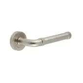 JV853SN Frelan Hardware Jedo 'Midtown' Lever Handles on Round Rose - Satin Nickel