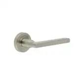 JV600SN Frelan Hardware Jedo 'Jet' Lever Handles on Round Rose Satin Nickel
