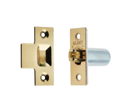 Click Here To Enlarge This Photo Of J8072PB Frelan Hardware Jedo Adjustable Rollerbolt Catch with Brass Roller 36mm Polished Brass