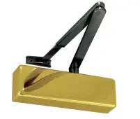JD150PB Frelan Hardware Jedo Standard EN.2-4 Overhead Door Closer with Black Arm - Polished Brass