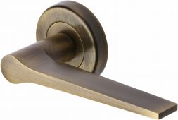 V4189-AT Heritage Brass Door Handle Lever on Rose Gio Design Antique Brass Finish