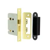 JL460EB Frelan Hardware Jedo Kontrax Bathroom Lock with Square Forend & Radiused Strike Plate 76mm Electro Brass