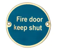 JS100PB Frelan Hardware (Stainless Steel) Fire Door Keep Shut Sign 75mm Polished Brass