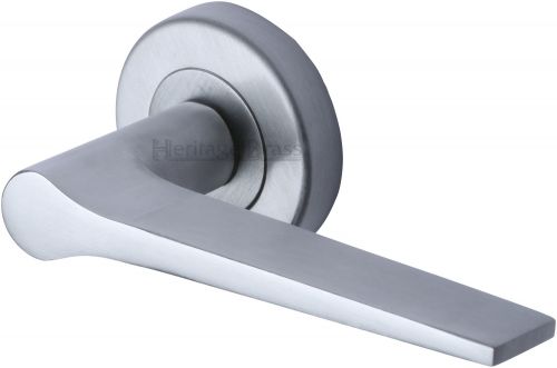 Click Here To Enlarge This Photo Of V4189-SC Heritage Brass Door Handle Lever on Rose Gio Design Satin Chrome Finish