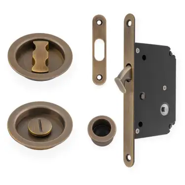 Click Here To Enlarge This Photo Of AW110RAB - Alexander & Wilks Radius Sliding Door Lock Set (Round Roses) - Antique Brass