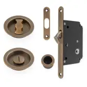 AW110RAB - Alexander & Wilks Radius Sliding Door Lock Set (Round Roses) - Antique Brass