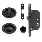 AW110RBL - Alexander & Wilks Radius Sliding Door Lock Set (Round Roses)  - Black