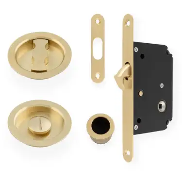 Click Here To Enlarge This Photo Of AW110RSBPVD - Alexander & Wilks Radius Sliding Door Lock Set (Round Roses)  - Satin Brass PVD