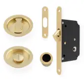 AW110RSBPVD - Alexander & Wilks Radius Sliding Door Lock Set (Round Roses)  - Satin Brass PVD