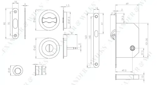 Click Here To Enlarge This Photo Of AW110RSC - Alexander & Wilks Radius Sliding Door Lock Set (Round Roses)  - Satin Chrome