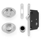 AW110RSC - Alexander & Wilks Radius Sliding Door Lock Set (Round Roses)  - Satin Chrome