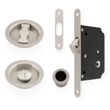 Click Here To Enlarge This Photo Of AW110RSN - Alexander & Wilks Radius Sliding Door Lock Set (Round Roses)  - Satin Nickel