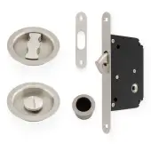 AW110RSN - Alexander & Wilks Radius Sliding Door Lock Set (Round Roses)  - Satin Nickel