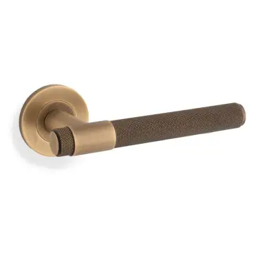 Click Here To Enlarge This Photo Of AW240AB - Alexander & Wilks Knurled Kingston Lever on Round Rose - Antique Brass