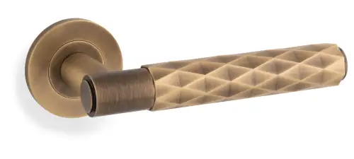 Click Here To Enlarge This Photo Of AW226AB - Alexander & Wilks Diamond Cut Spitfire Lever on Round Rose - Antique Brass