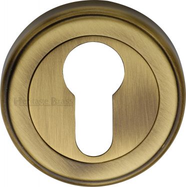 Click Here To Enlarge This Photo Of V5020-AT Heritage Brass Euro Profile Cylinder Escutcheon Antique Brass Finish