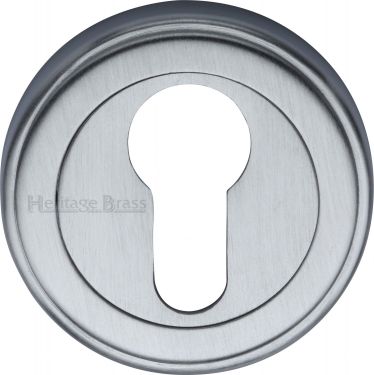 Click Here To Enlarge This Photo Of V5020-SC Heritage Brass Euro Profile Cylinder Escutcheon Satin Chrome Finish