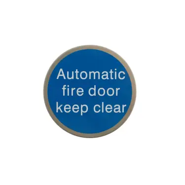Click Here To Enlarge This Photo Of Atlantic - AS75AFDKCASSS 'Automatic Fire Door Keep Clear' Disc Sign 75mm (Self Adhesive) - Satin Stainless Steel