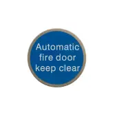 Atlantic - AS75AFDKCASSS 'Automatic Fire Door Keep Clear' Disc Sign 75mm (Self Adhesive) - Satin Stainless Steel