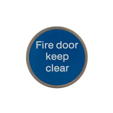 Click Here To Enlarge This Photo Of Atlantic - AS75FDKCASSS 'Fire Door Keep Clear' Disc Sign 75mm (Self Adhesive) - Satin Stainless Steel